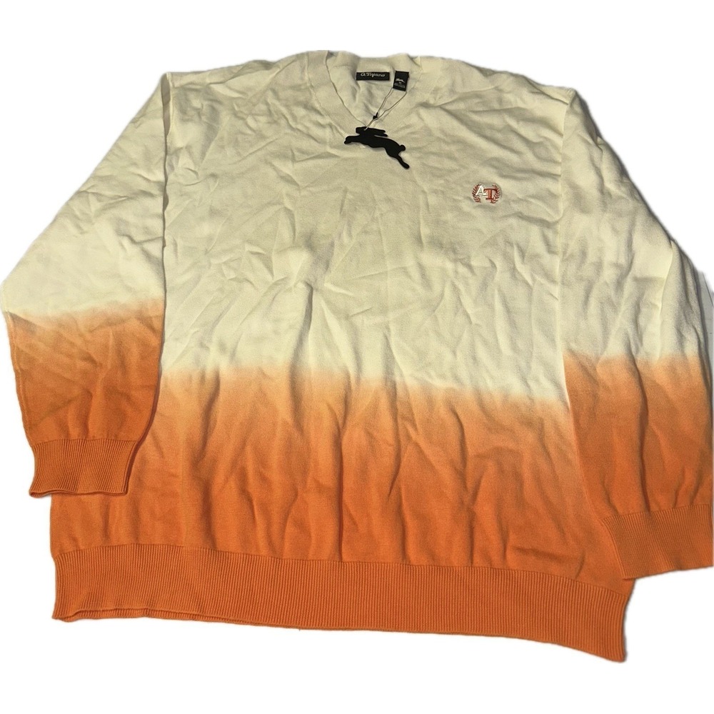 A. Tiziano Men's 3XL Sweater Orange Cream NWT‎ Pullover V-Neck Cotton